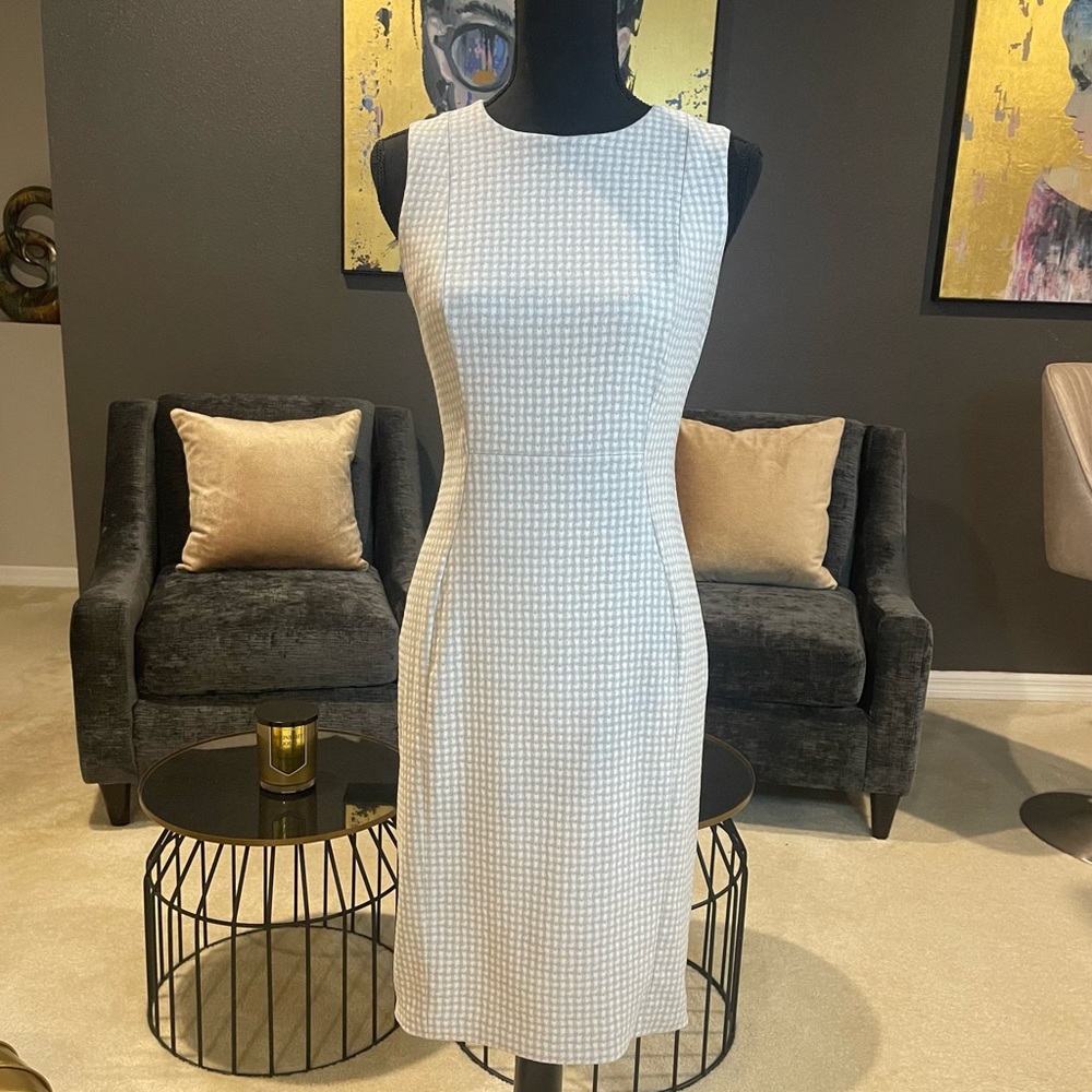 Calvin Klein gray & white grid pattern dress